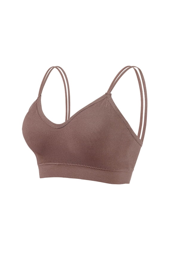 2PC Cotton Bralette Double Shoulder Straps off Wraps Pads Top Underwear for Women,Khaki,One Size