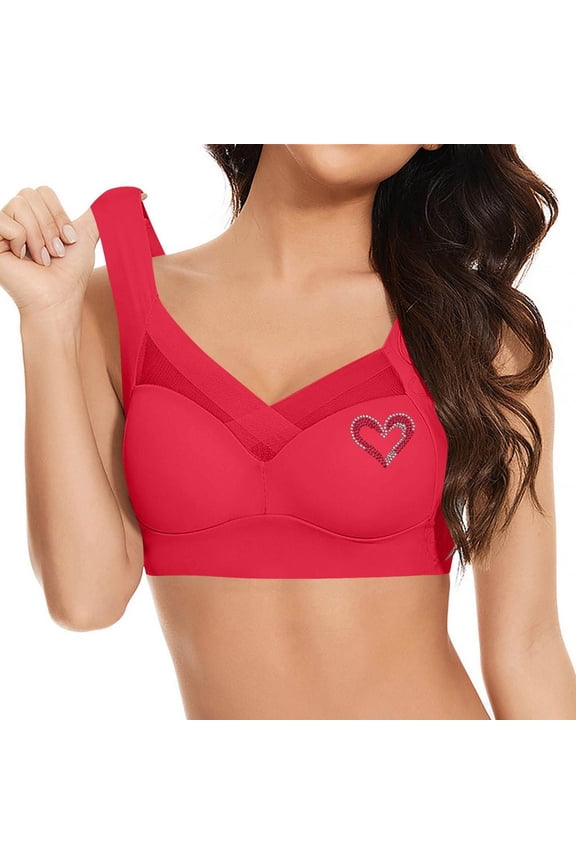 2PC Cotton Bralette Thin Side Accessory Close Fitting Adjustable Balconette Bra,Red,XL