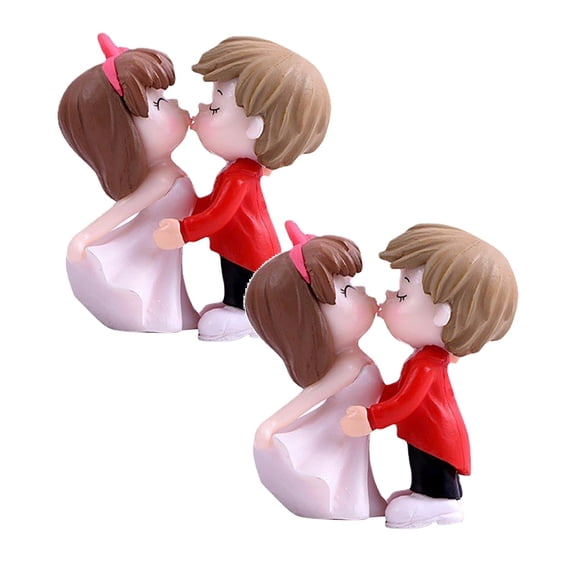 2PC Couple Kissing Ornaments Boy&Girl Kiss Dolls Cake Topper Micro Landscape Ornaments Figurines Bride Groom Cartoon Bridegroom Plastic Trinkets Dollhouse Miniature Happy Birthday Cake Topper