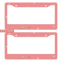 2PC Cute Pink License Plate Frames with Stars, Hearts & Flowers and Mounting Accessories 6.3x12.2inch(16x31cm)