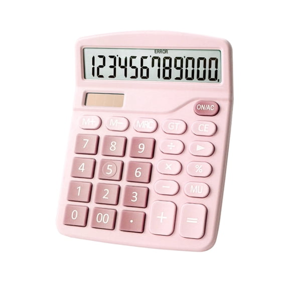 2PC Desktop Solar and Battery Dual Power Calculator, Standard Function 12-Digit Calculator with Large Display for Office and Home Finance, Professional Pink Stationery Supplies