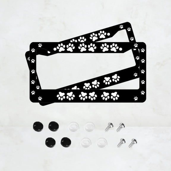 2PC Dog's Paw License Plate Prame Aluminum Rust-Proof Auto Parts License Plate Decorative Screws Fit Standard 2 Holes U.S. License Plate, 2.2x 6.3 Inch