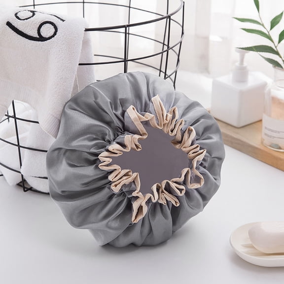 2PC Double-Layer Shower Cap, Women Oil-Resistant Waterproof Shower Cap for Bath, Kitchen, Spa, Elastic Terry Lining, Reusable, Durable, 9.6in Diameter