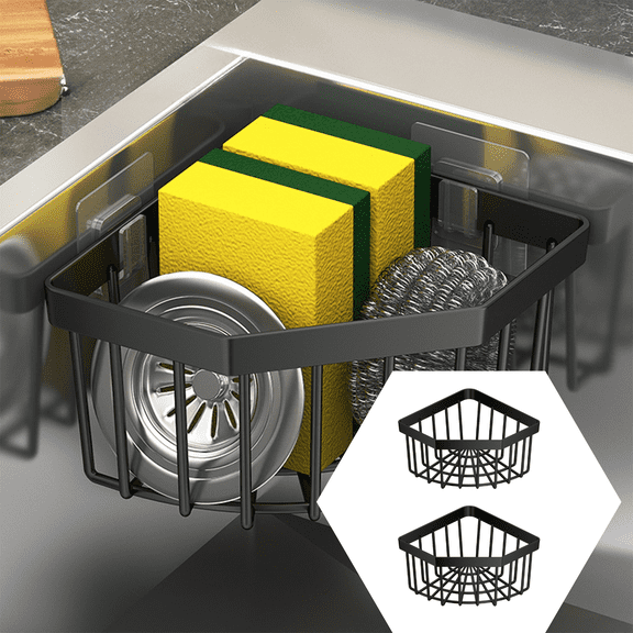2PC Draining Basket Strainer for Kitchen Sink, Corner Sink Strainer Basket, Sink Caddy Farmhouse Sink Accessories, Kitchen Draining Basket Kitchen Filter Rack