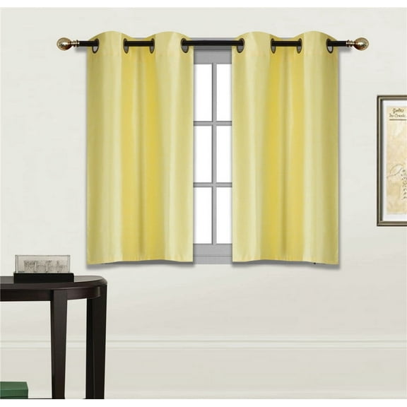 2PC ELIO YELLOW SOLID COLOR 100% BLACKOUT THERMAL WINDOW GROMMEST CURTAIN PANEL BLACK BACKING EFFICIENT ENERGY SIZE : 30" WIDE X 36" LENGTH EACH PANEL
