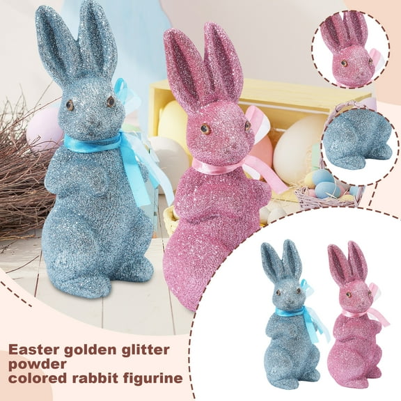 2PC Easter Bunny Decorations, Golden Bubble Spring Rabbit Decors Figurines Tabletopper Decor for Party Home Holiday Cute Rabbit Easter Day Decorations