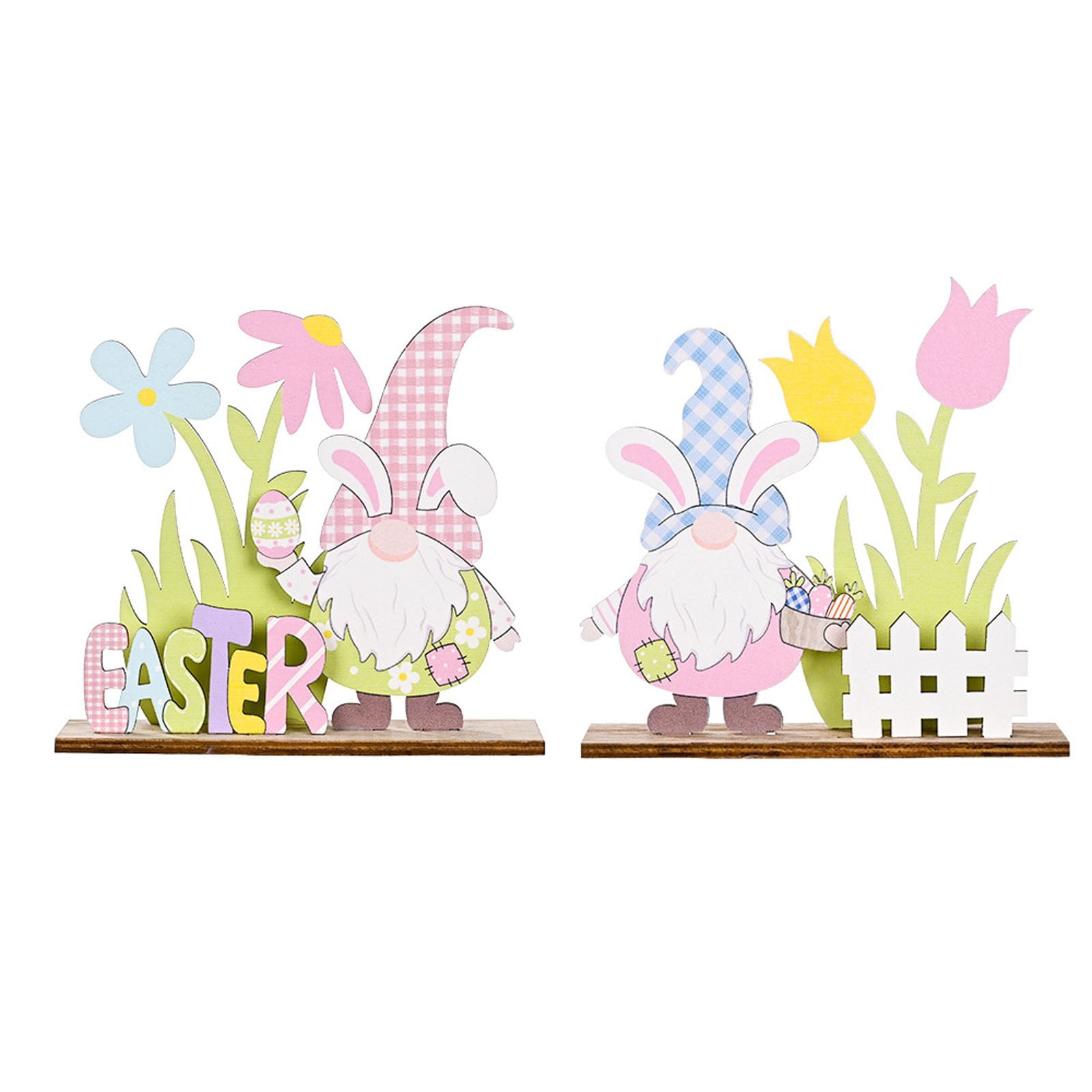 2PC Easter Tabletop Decorations Signs Easter Wooden Table Bunny Easter