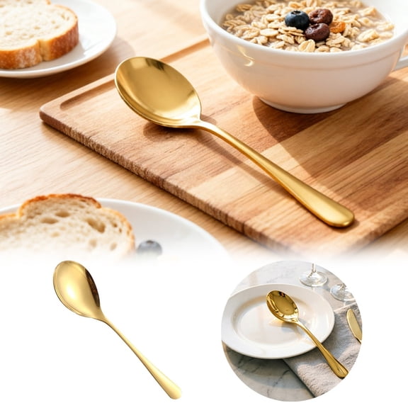 2PC Elegant Gold Serving Spoon Set, Stainless Steel Solid and Slotted Utensils, Gold Plated Serving Spoons for Buffets, Parties, and Formal Dining