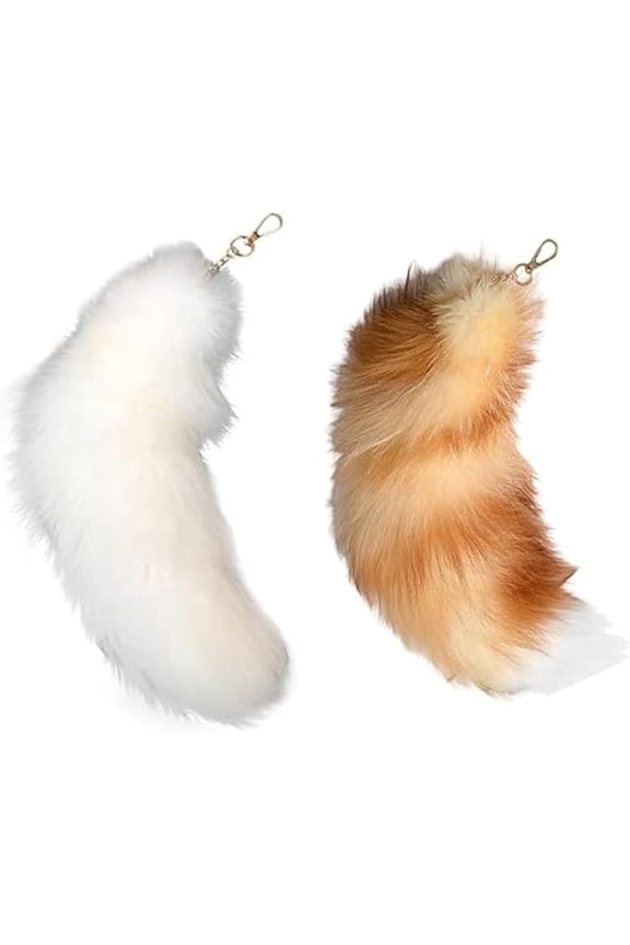 2PC Faux Fox Tail Keychain Pendant, 40CM Fox Tail Keychain Accessories, Soft Fluffy Charm Keyrings Animal Tail for Bag