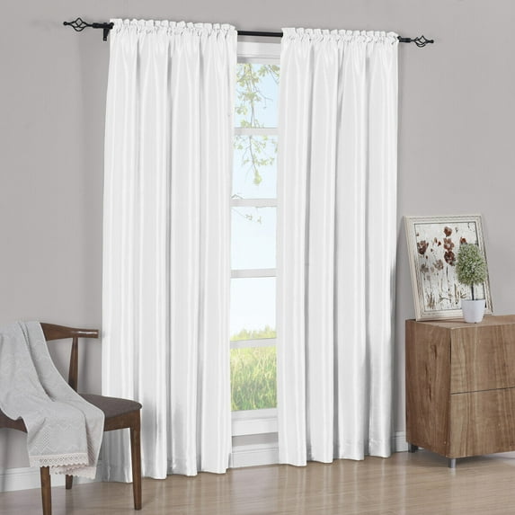 2PC Faux Silk Window Curtain Treatment Set Rod Pocket Panels