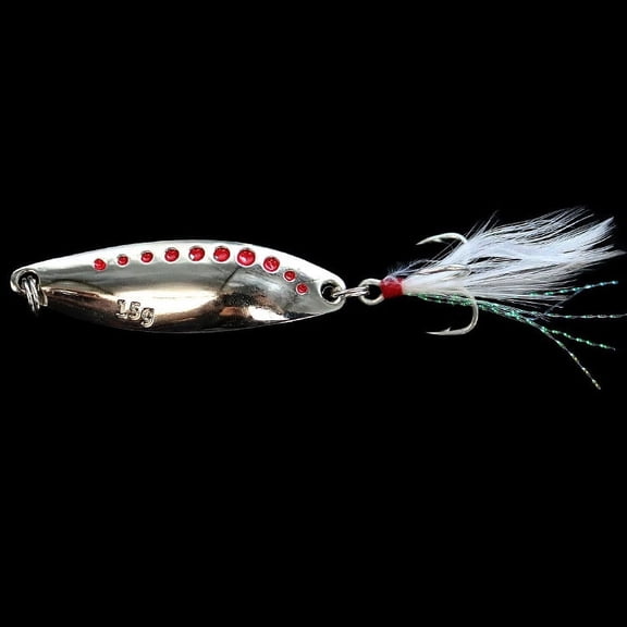 2PC Fishing Lures Jigs Spinner Red Dot Leech Enhanced Blood Groove Feather Hook Long Casting Antirust Metal Fish Bait