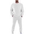 thumbnail image 1 of 2PC Fleece Lined Sweatsuit for Men Long Sleeve Crewneck Sweatshirt Elastic Waist Cuffed Joggers Activewear Set with Pockets White XL, 1 of 8