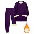 thumbnail image 1 of 2PC Fleece Lined Sweatsuit for Men Long Sleeve Crewneck Sweatshirt Elastic Waist Cuffed Joggers Loungewear Set with Pockets Purple S, 1 of 7