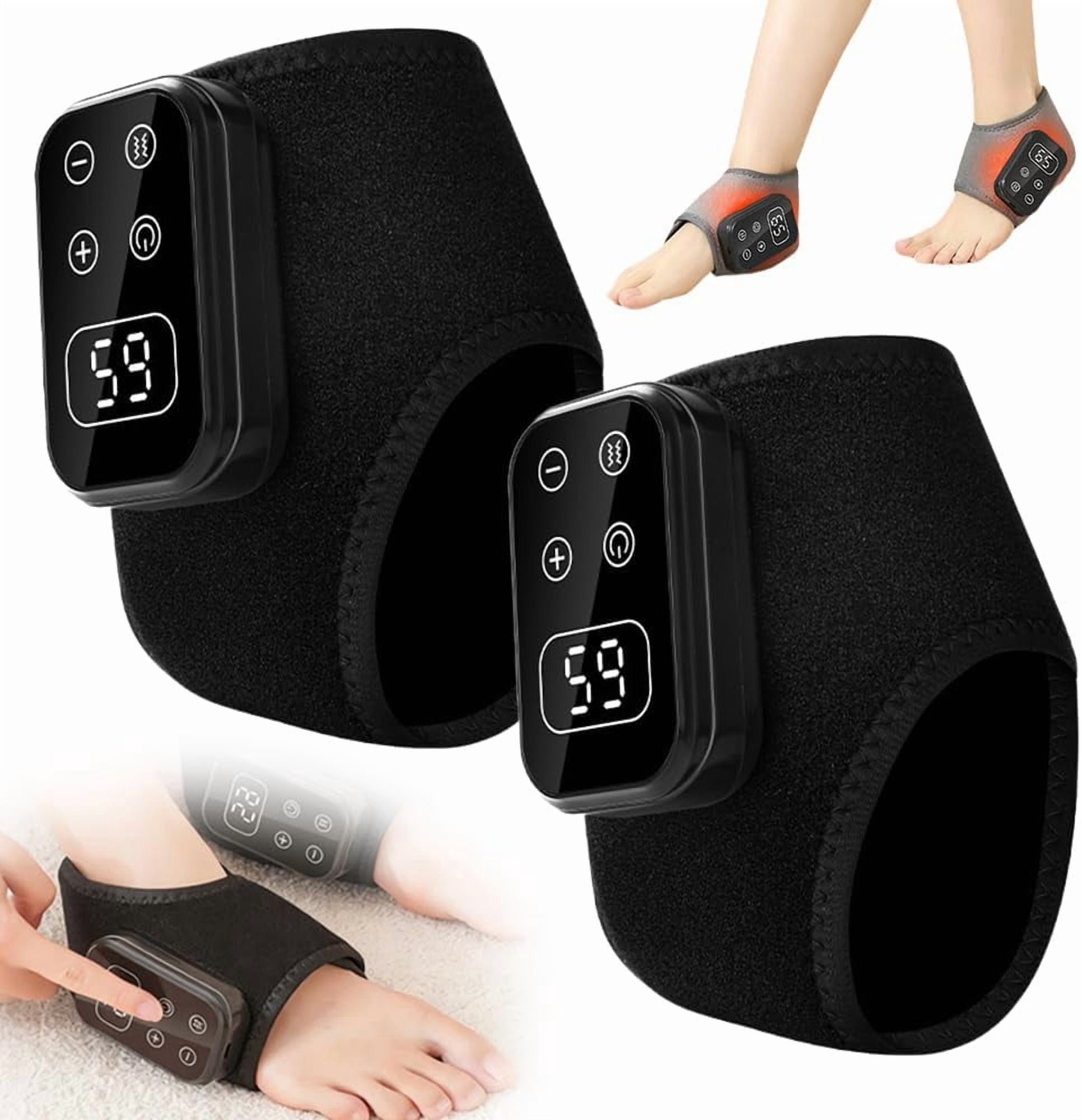 2PC FootRenew Triple Method Massager The Official  Electric Foot and Ankle Massager Heated Wrap with 3 Vibration Modes and 5 Heat Levels -Cordless Portable Design