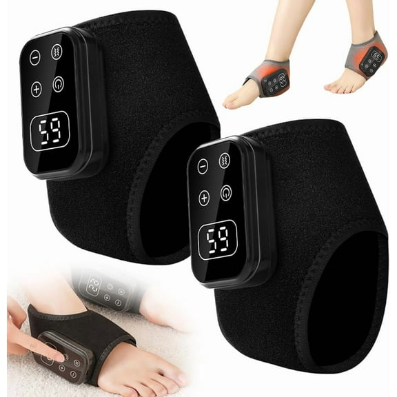 2PC FootRenew Triple Method Massager The Official Electric Foot and Ankle Massager Heated Wrap with 3 Vibration Modes and 5 Heat Levels -Cordless Portable Design