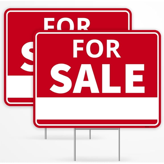 2PC For Sale Yard Sign with Stake, 17 Inches by 13 Inches - Double Sided Signs - Corrugated Plastic
