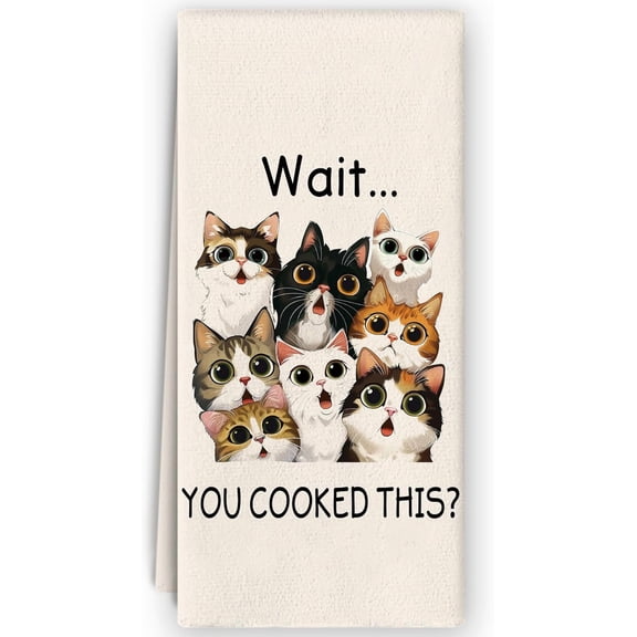 2PC Funny Cat Kitchen Towels - Cat Dish Towels, Funny Kitchen Decor, 16x24