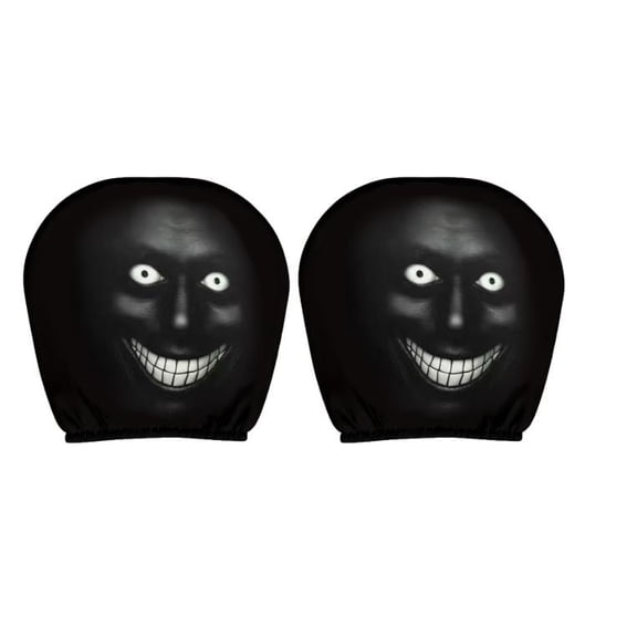 2PC Funny Smile Face Car Headrest Cover, Stretchable Protector, Universal Fit for Most Vehicles