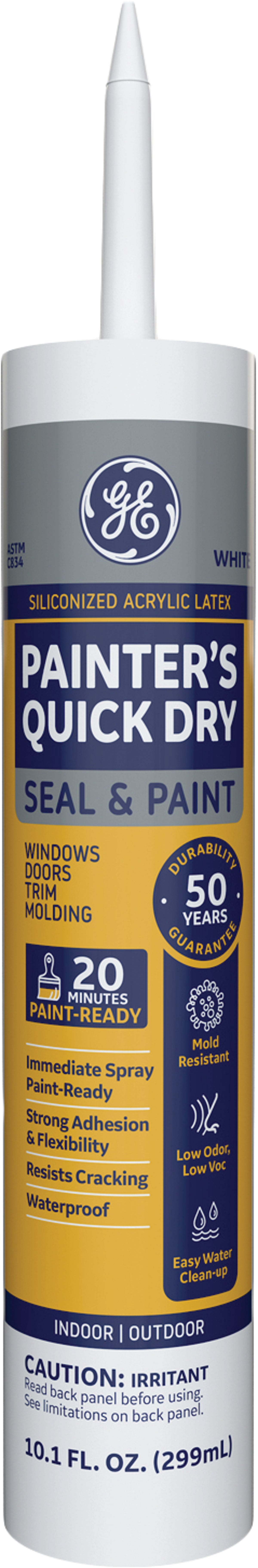 2PC GE Painter's Quick Dry Siliconized Acrylic Latex Caulk 10.1 Oz