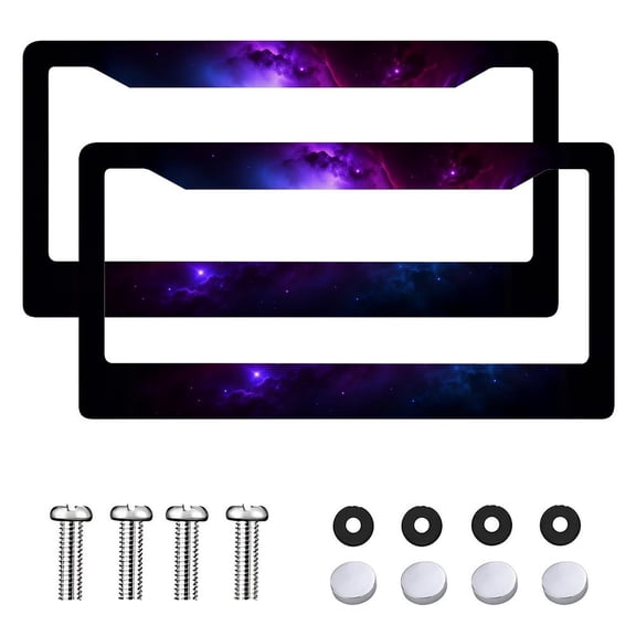 2PC Galaxy Moon License Plate: Cosmic Car Tag, Novelty Auto Decor Plate Frame (16x31cm)
