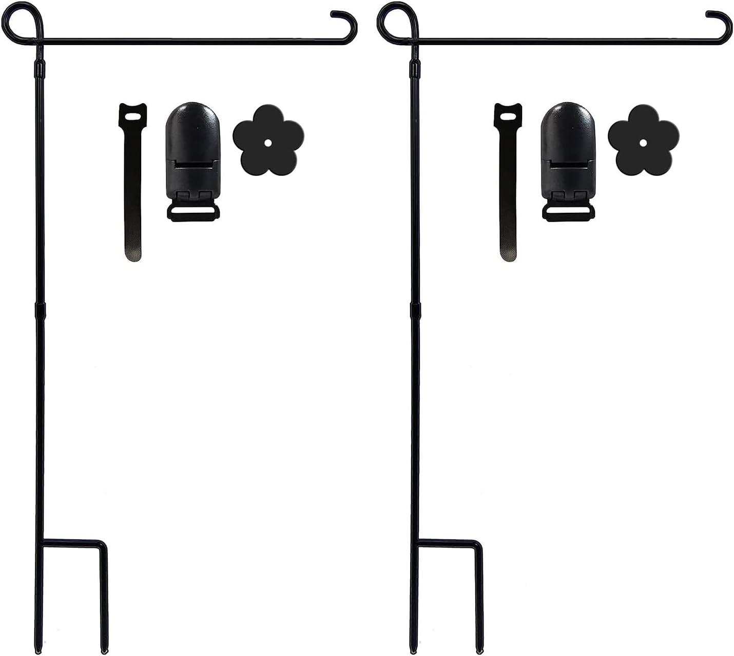 2PC Garden Flag Holder Stand, Premium Yard Flag Holder Weather-Proof Metal Powder-Coated Flagpole with Clip and Stopper for American Flag, Fall Garden Flag, Outdoor Garden Decor