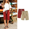 thumbnail image 1 of 2PC Girls Casual Bermuda Shorts Kids Knee Length High Waisted Summer Shorts Comfy Drawstring Short Pants with Pockets, 1 of 4