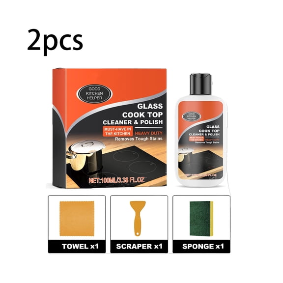 2PC Glass Cooktop Cleaner And Polish With Scratch-Free Formula, 100Ml Bottle And Non-Abrasive Solution For Stove Top And Kitchen Appliances 6.3X2.4X2.4In 0.44Lb