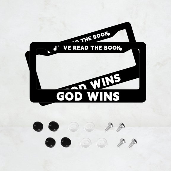 2PC God Wins. License Plate Prame Aluminum Rust-Proof Auto Parts License Plate Decorative Screws Fit Standard 2 Holes  U.S. License Plate, 2.2x 6.3 Inch