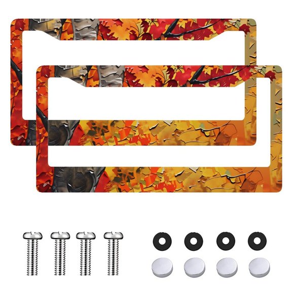 2PC Golden Birches License Plate Frame, Number Plate Frames,Car Plate Frame, Car Decor Cute Car Style 6.3x12.2inch(16x31cm)