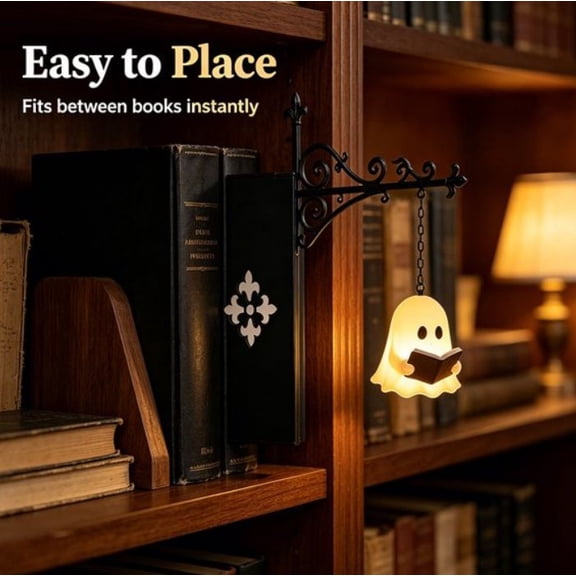 2PC Gothic Cute Ghost Book Insert Hanging LED Lamp No-Drill Bookshelf Decor Night Light Creative Bookend Reading Light for Home Office Study Room Unique Gift for Avid Book Lovers