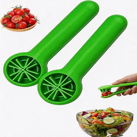 2PC Grape Cutter Tool, Fruit Slicer Cuts Cherry Tomatoes & Strawberries into 4 Pieces, Fruit Quarter Tool for Salad, Cake Decoration, Kitchen Gadgets (green)
