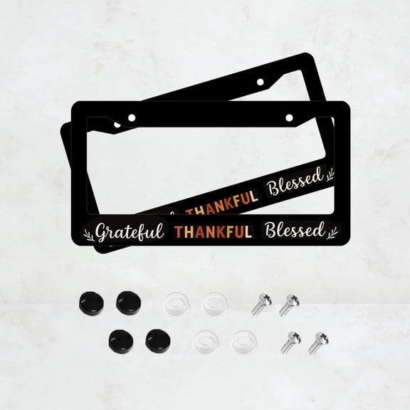 2PC Grateful Thankful Blessed License Plate Prame Aluminum Rust-Proof Auto Parts License Plate Decorative Screws Fit Standard 2 Holes 1 U.S. License Plate, 12.2x 6.3 Inch