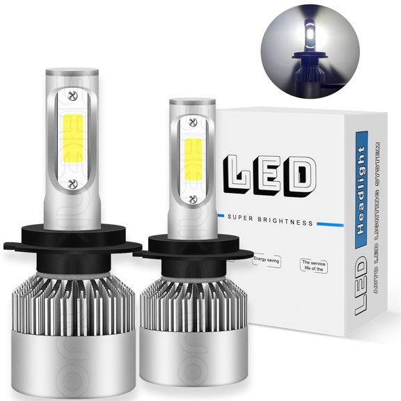 2PC H7 6000K White Super Bright COB LED Headlight Bulbs High Low Beam Combo Kits
