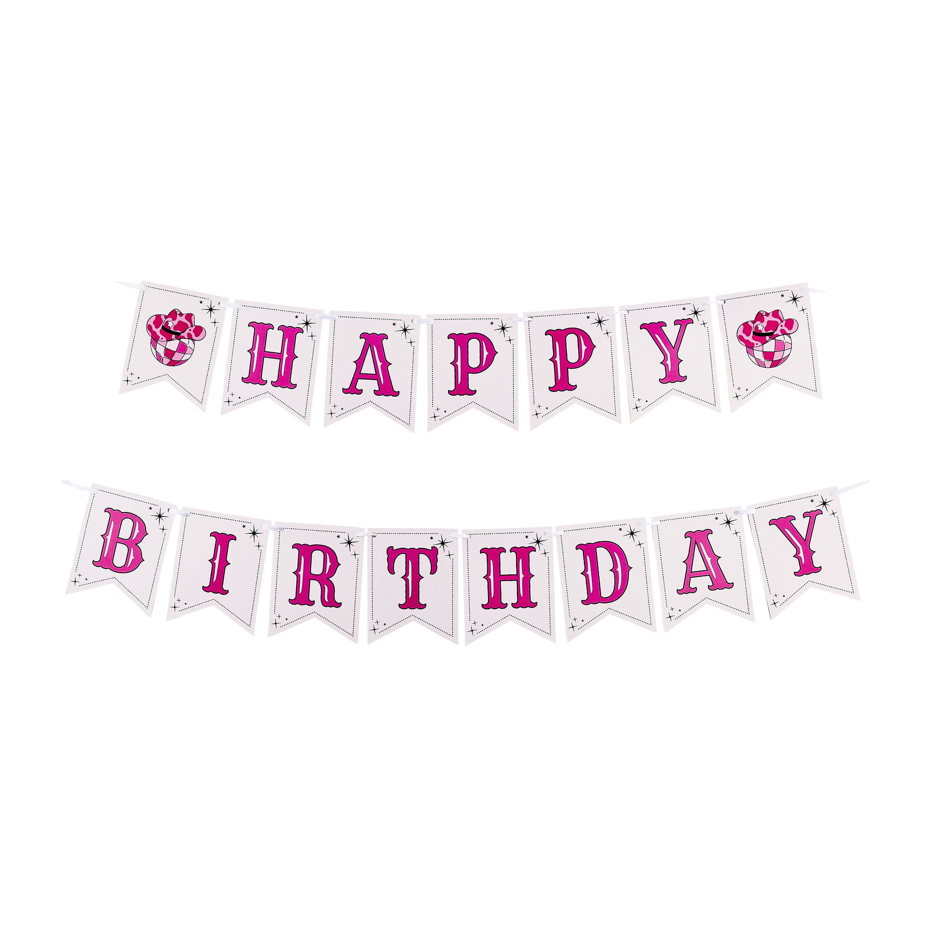 Pink/White Disco Cowgirl Happy Birthday Paper Banner Set, 2 Pieces, by Way To Celebrate