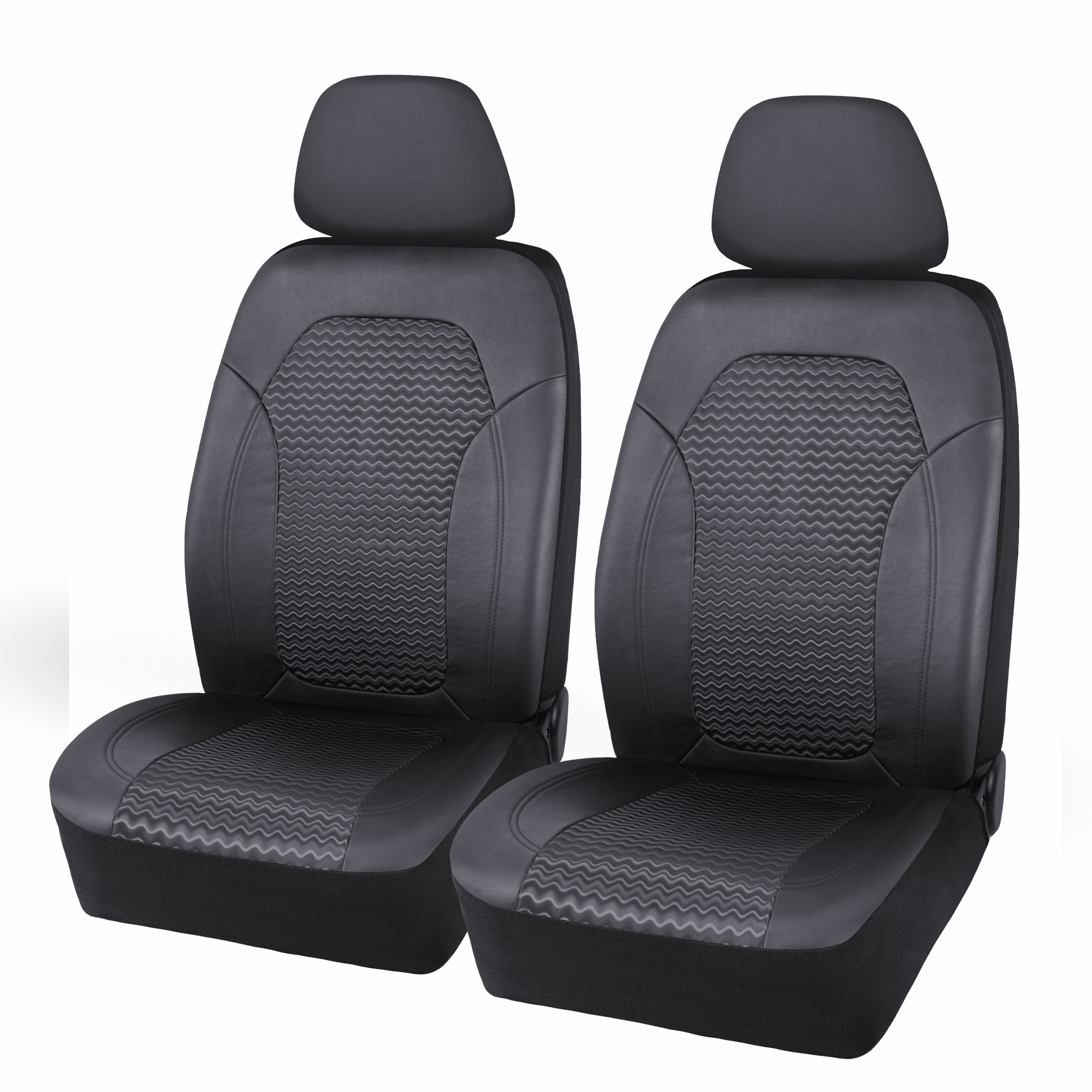 Auto Drive 2 Piece Low Back Holographic Car Seat Covers PU Leather Black, Universal Fit, 2002SC17