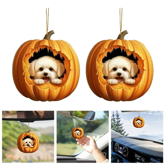 2PC Halloween Dog Window Hanging Decor - Cute 3" Acrylic Dog Wall Art for Cat Lovers, Fall & Christmas Decor for Home, Office, Cafe - Pumpkin Themed Seasonal Decorations