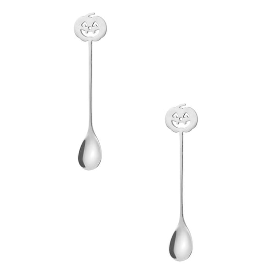 2PC Halloween Pumpkin Spoons - 5.9 Inch Stainless Steel Coffee & Tea Stirring Spoons, Rust-Proof Dessert Serving Utensils for Halloween, Thanksgiving, Parties, Cafés & Home Decor