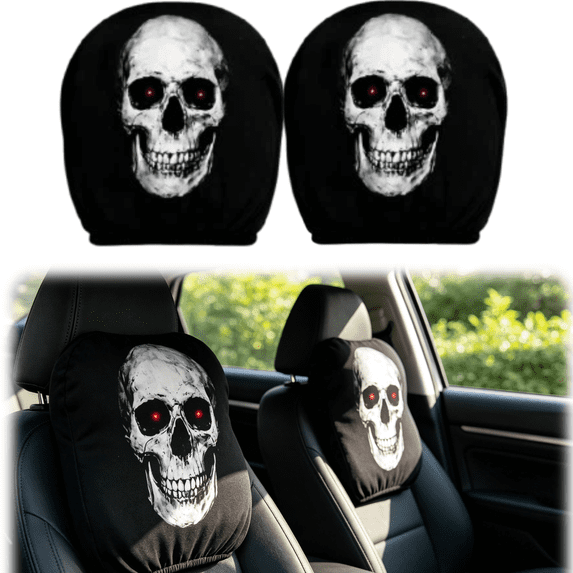 2PC Halloween Scary Ghost Face Headrest Cover, Spooky Horror Reaper Zombie Stretch Head Rest Cover, Universal Fit Cars Trucks SUV Washable Cloth Holiday Car Decoration PresentC