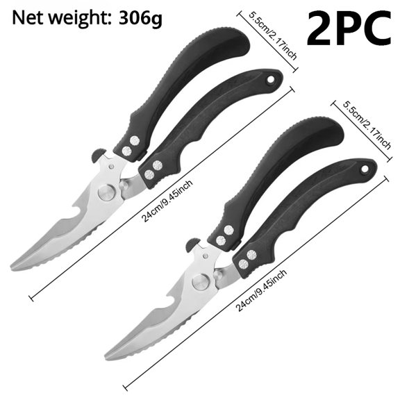 2PC Heavy Duty Stainless Steel Kitchen Scissors Professional Ergonomic Bone Cutter for Chicken Duck Fish Shears Multi-Functional