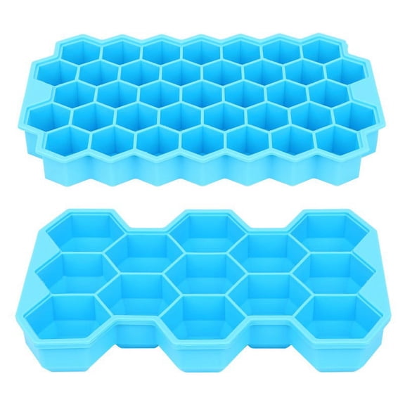 2PC Honeycomb Ice Cube Trays with Leakproof Lids - NSF-Certified BPA-Free Food Grade, MIL-STD-810G Arctic-Tested Freezer Organizer for RV/Cocktails/Combat Rations Blue
