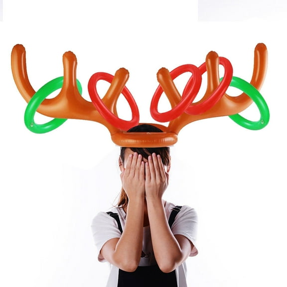 2PC Inflatable Rein-deer Hat Antler Ring Toss Holiday Party Game Toys