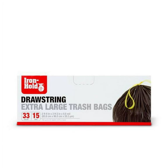 2PC Iron Hold 15-Count 33 Gal Extra Large Drawstring Trash Bags