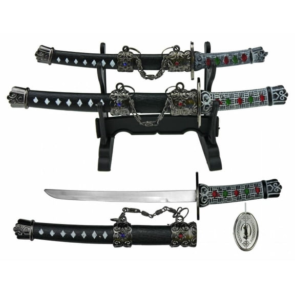 2PC Japanese Samurai Sword Ornamental Letter Opener Katana Knife w Stand