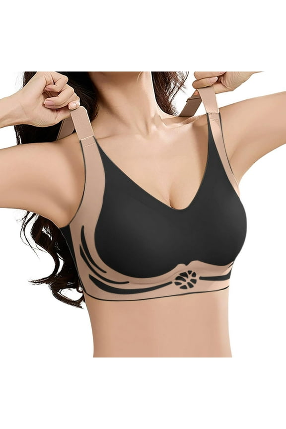 2PC Jelly Bras for Women Sag Close Breast Adjustable Wireless Bras for Women,Black,XXL