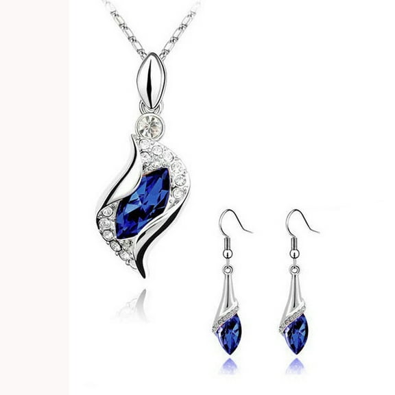 2PC Jewelry Fashion Women Set Crystal Waterdrop Pendant Necklace Ear Stud Earrings Necklaces for Pearl Holder