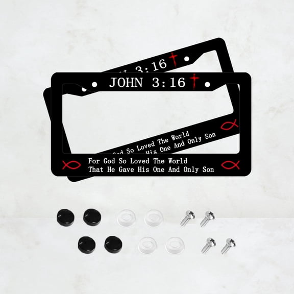 2PC John 3:16 License Plate Prame Aluminum Rust-Proof Auto Parts License Plate Decorative Screws Fit Standard 2 Holes U.S. License Plate, 2.2x 6.3 Inch
