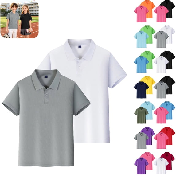 2PC Kid Polo Shirts School Uniform Relaxed Fit Back To School Short Sleeve Button Down Tshirts Comfy Solid Color Pullover for Boys & Girls White 4-5 Years