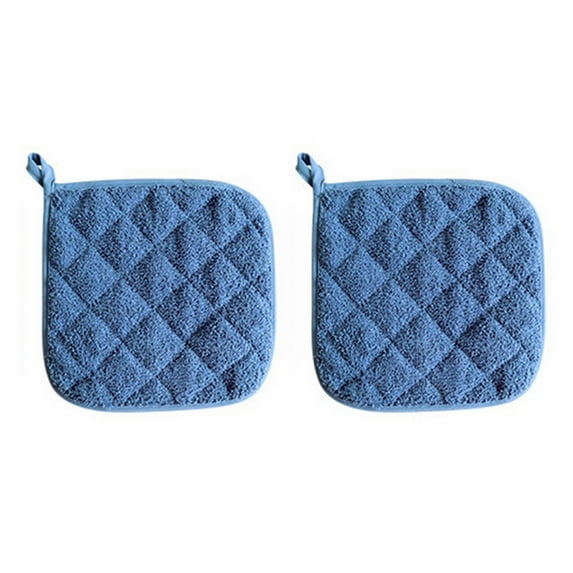 2PC Kitchen Pot Holders Set Heat Resistant Pure Cotton Potholders Kit Trivets Large Coasters Hot Pads Pot Holders for Everyday Cooking and Baking by 7.1 x 7.1 Inch(Blue)