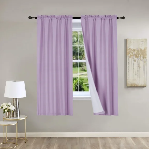 Gorgeous Home Linen 2PC Lilac Solid Matte Color Window Lined Panel Curtain Rod Pocket 37" Width X 63" Length (each) Panel