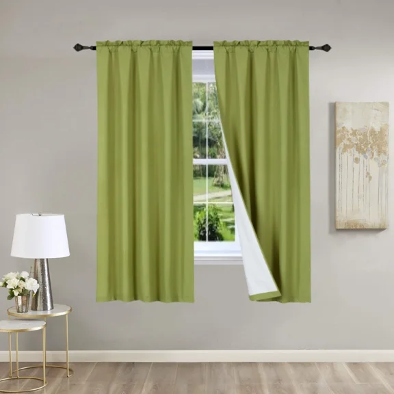 Gorgeous Home Linen 2PC Lime Green Solid Matte Color Window Lined Panel Curtain Rod Pocket 37" Width X 63" Length (each) Panel